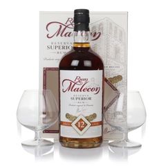 Malecon 12 Year Old Reserva Superior Gift Pack with 2x Glasses Dark Rum