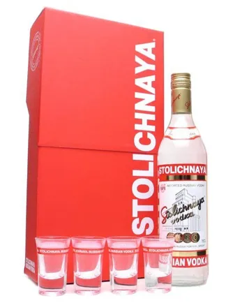 Stolichnaya Red Vodka Gift Pack with Glasses